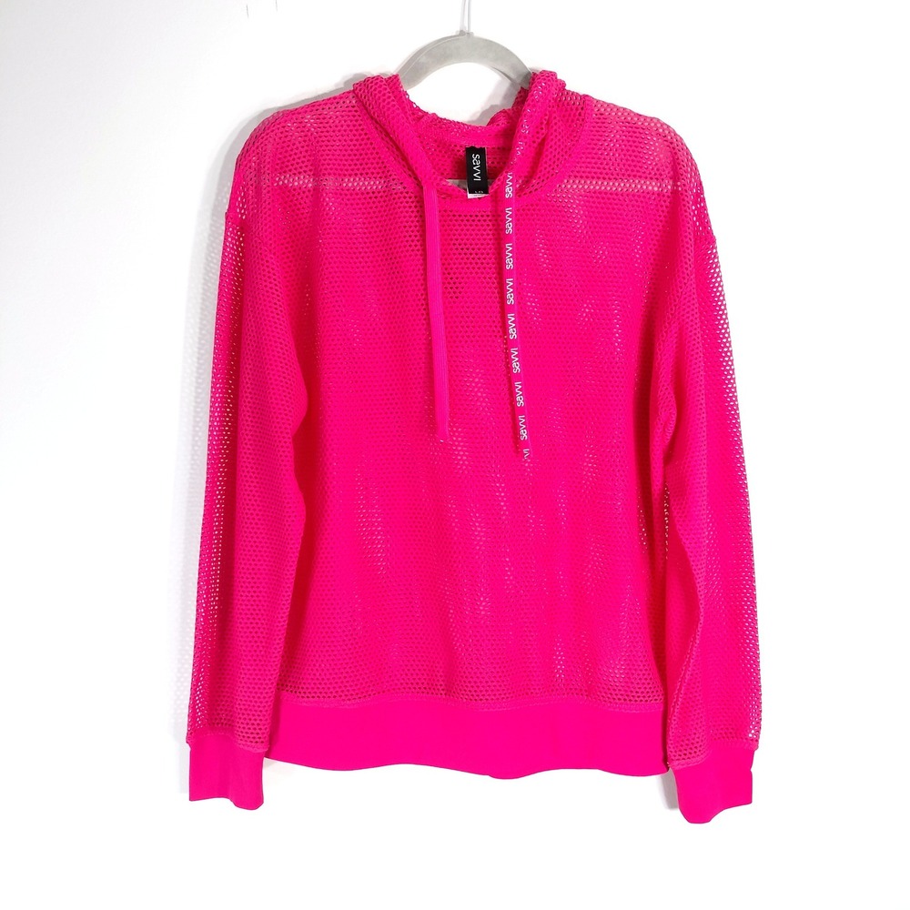 Savvi Hot Pink Mesh Hoodie; Sheer Long Sleeve Activewear Pullover